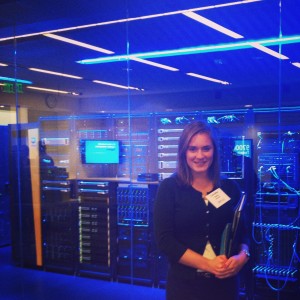 Caroline Haley (MilldamPR) with a model of a Data Center, at HP