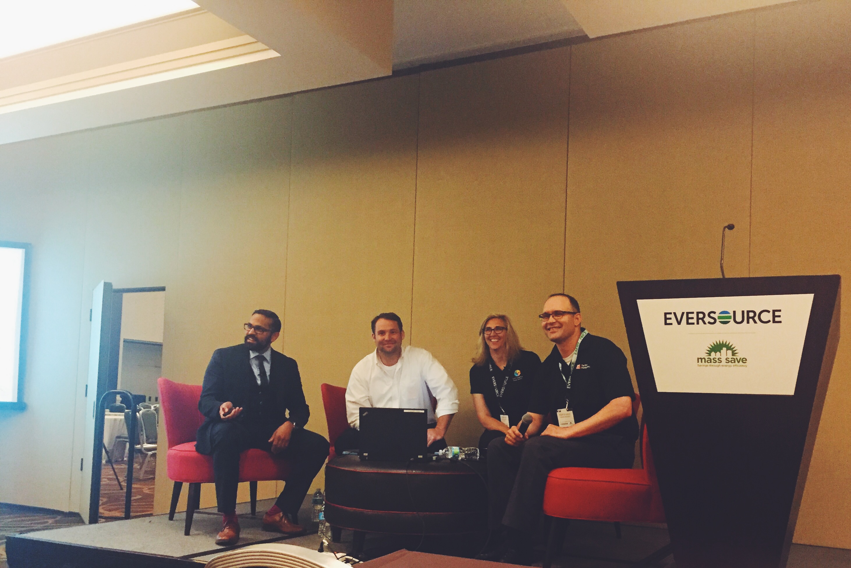 Left to Right: Moderator, Roshan Bhakta, Douglas Case from Daintree Networks, Elijah Ercolino from Boston University, and Karen Peck from Opterra Energy Services discussing how we can harness the full power of high performance lighting with network controls. 