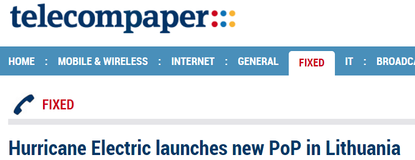 Telecompaper Writes Up Hurricane Electric’s Newest PoP in Lithuania