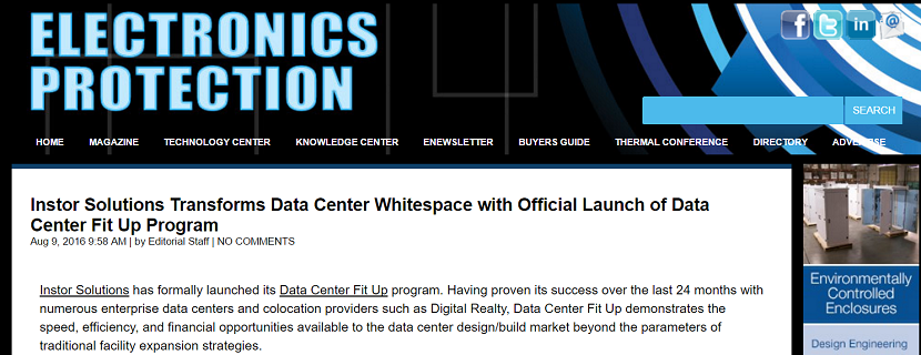 Electronics Protection Magazine Features Piece on the Launch of Instor’s new Data Center Fit Up Program